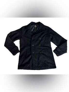 Quiksilver Men's Black Double-Breasted Wool Peacoat